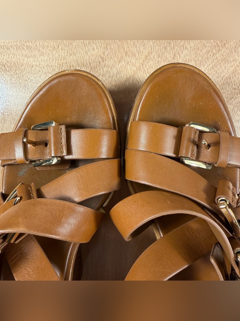 Michael Kors Collection Varick Brown Leather Platform Wedge Sandals Sz 37 Italy - Picture 6 of 16